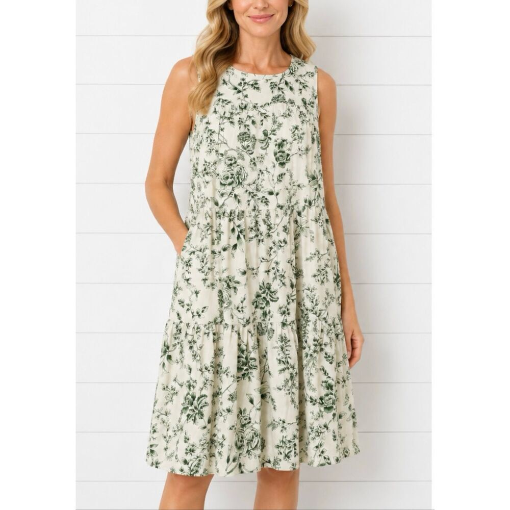 Gal Meets Glam Lisa white and green floral tiered dress 4 - Picture 2 of 10